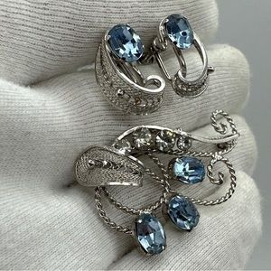 Vintage Van Dell Sterling Set 1950’s,Blue Rhinestone #397‎